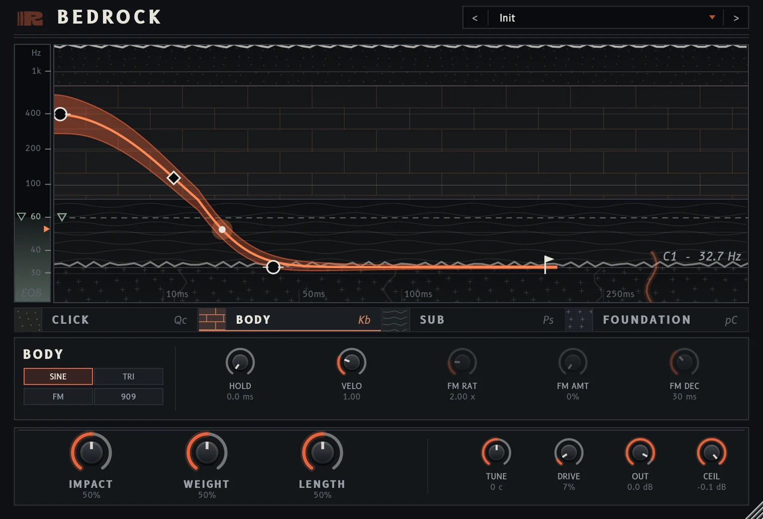 Bedrock kick and sub bass plugin interface