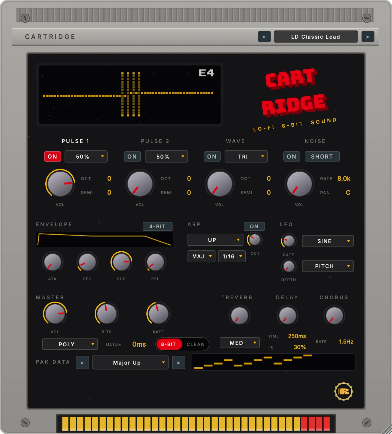 Cartridge lo-fi 8-bit chip synth plugin interface