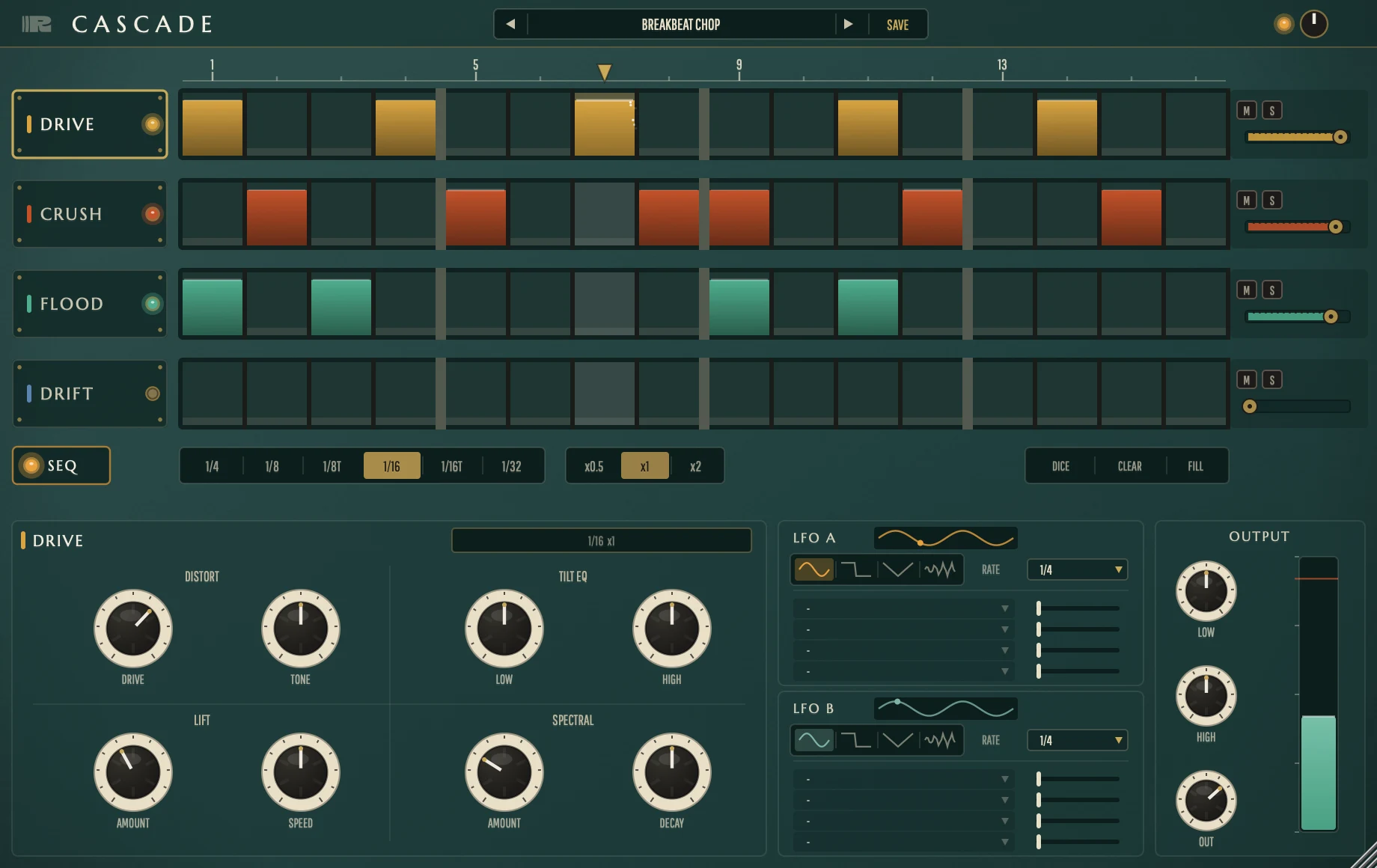 Cascade rhythmic multi-FX plugin interface