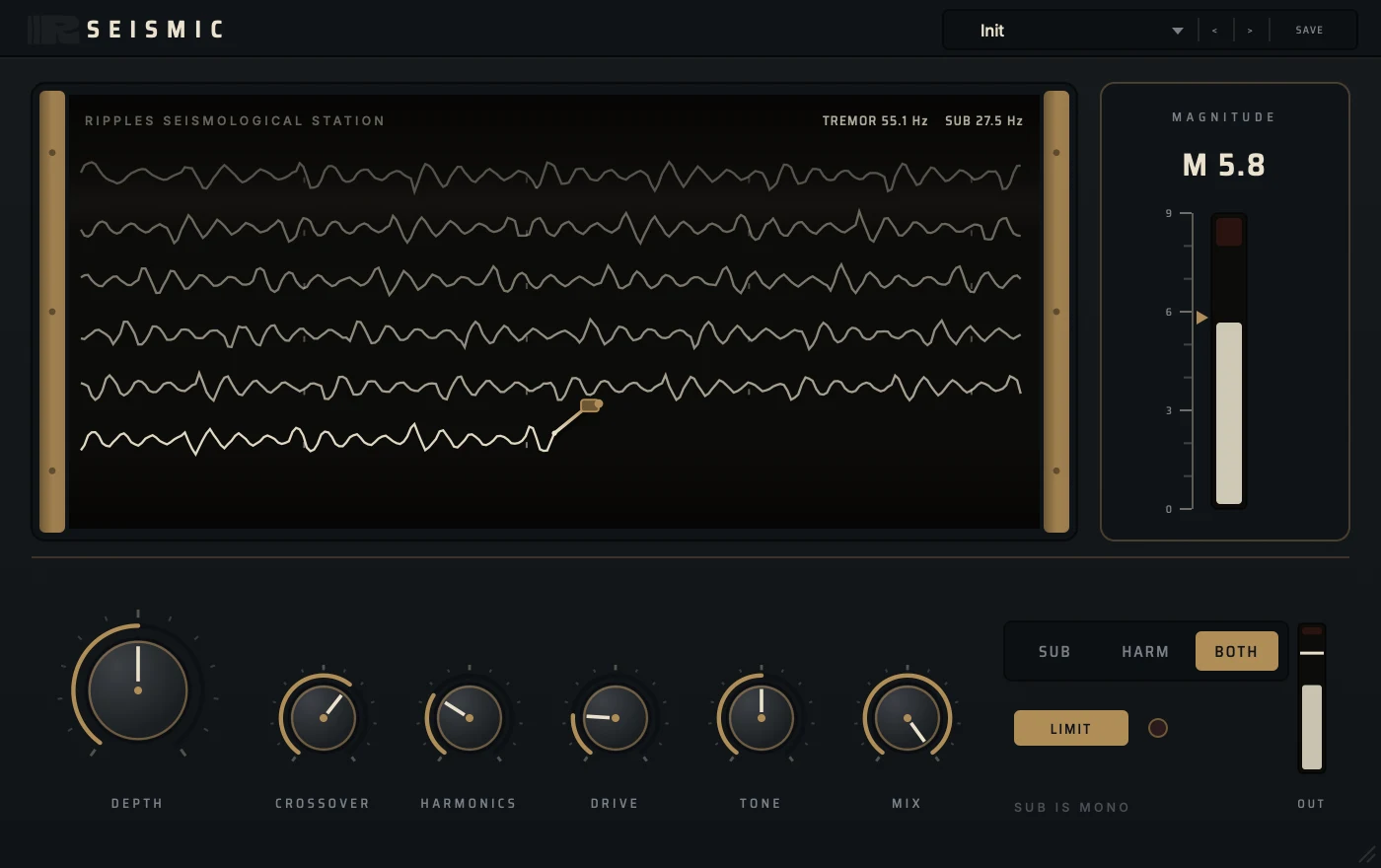 Seismic sub bass designer plugin interface