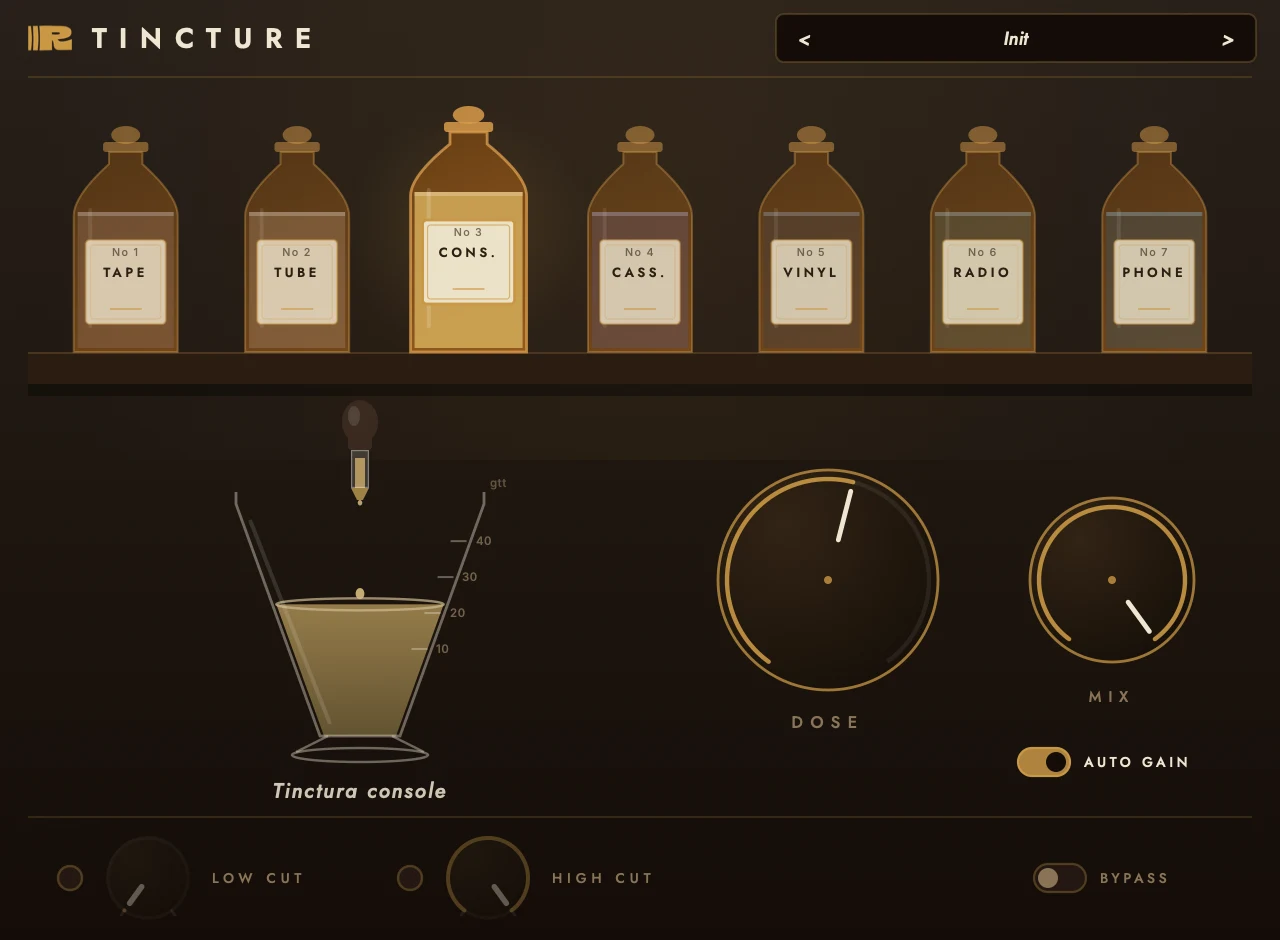 Tincture saturation and color plugin interface
